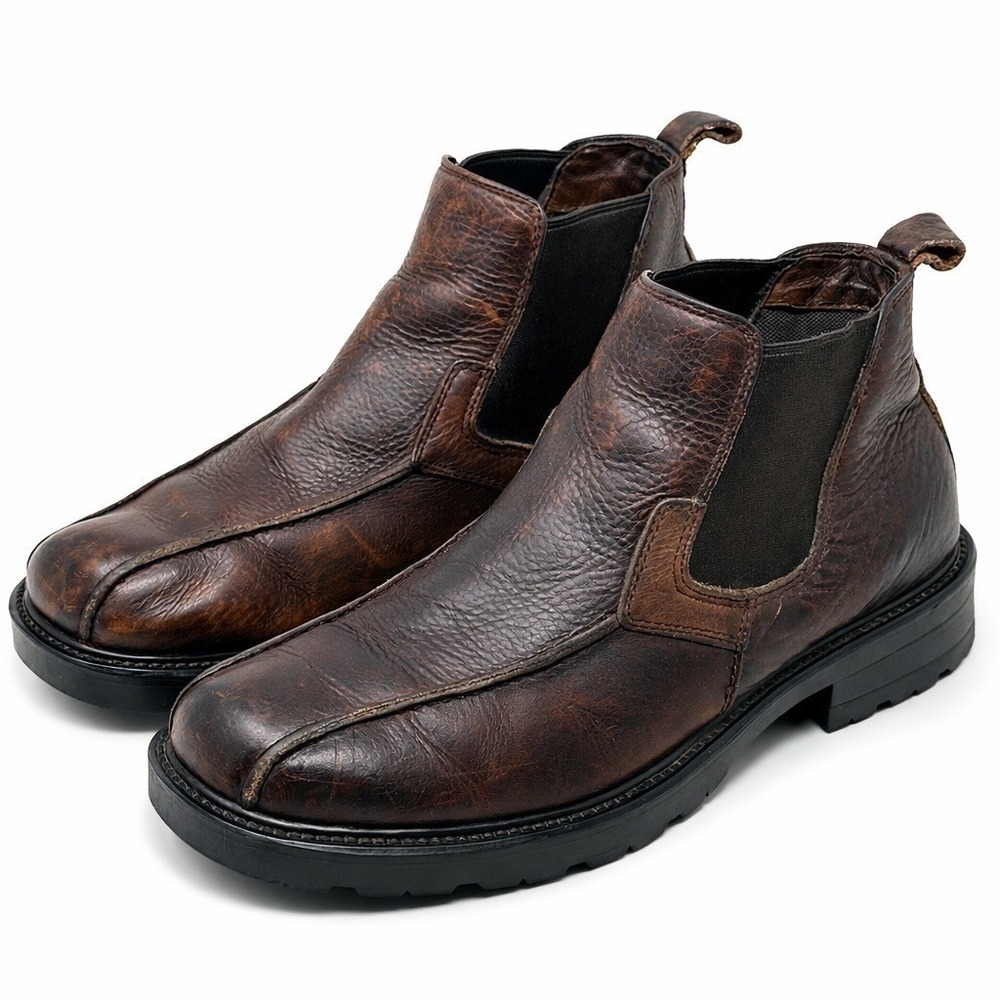 VTG GBX Mens Boots 11M Brown Leather Chelsea Chunky Square Workwear Streetwear